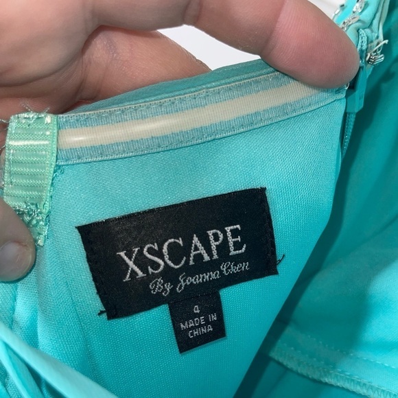XSCAPE Jade Blue Embellished Strapless Hi Low Hem Mini Dress Size 4 - Picture 10 of 11